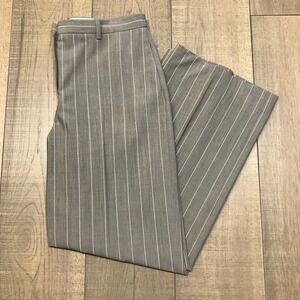 Theory Trouser Womens Size 8 Taupe Brown Wide Leg Wool Striped Pants Career